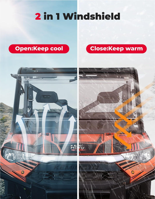 Kemimoto Polaris Ranger XP 1000 2-in-1 Flip Windshield