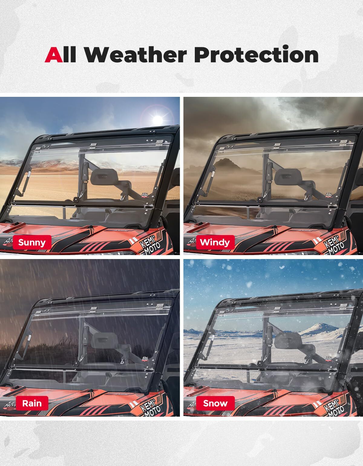 Kemimoto Polaris Ranger XP 1000 2-in-1 Flip Windshield