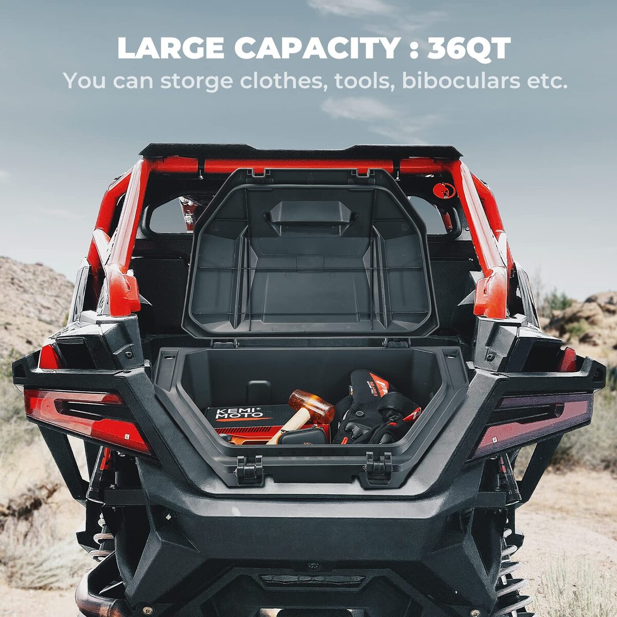 Kemimoto Polaris RZR Pro R 36L Rear Cargo Box with Two Lockable Latches
