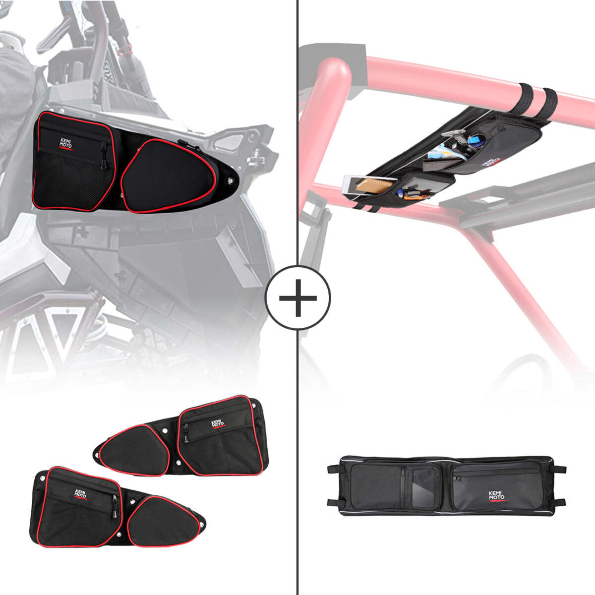 Kemimoto Polaris RZR XP 1000 Front Side Door Bags & Roof Overhead Storage Bag