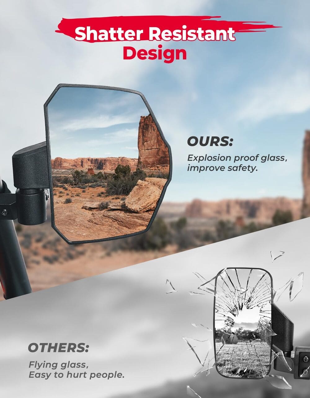 Kemimoto UTV Large View Side Mirrors