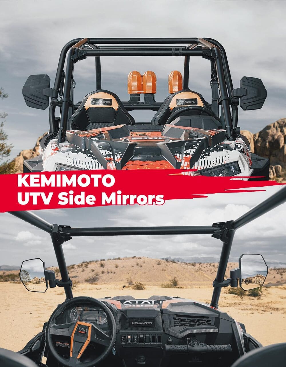 Kemimoto UTV Large View Side Mirrors