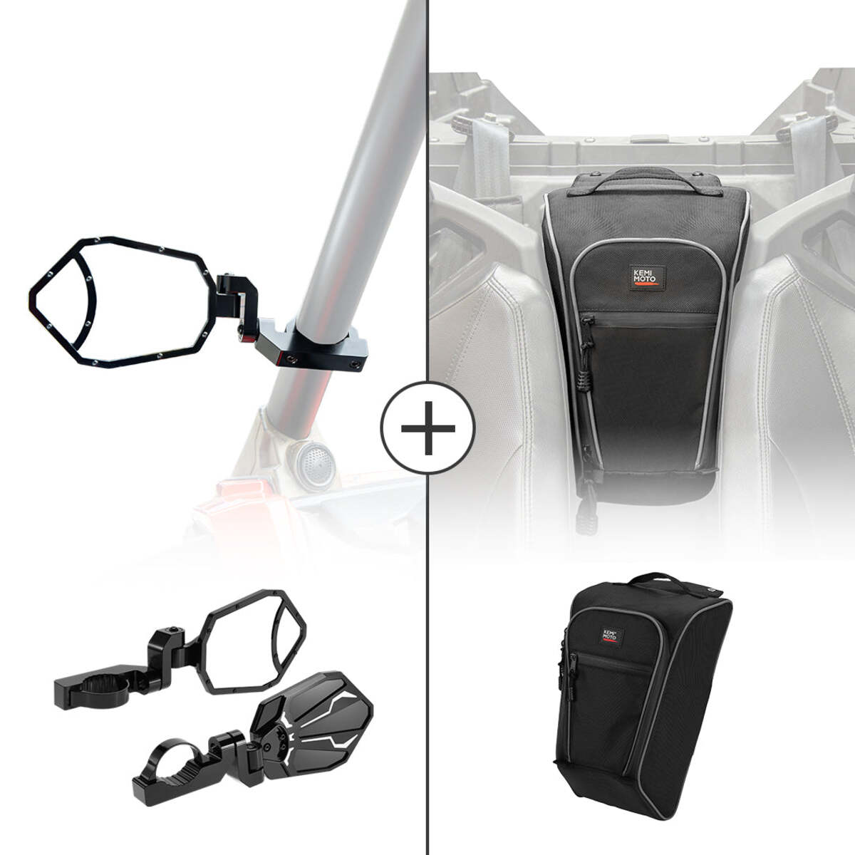 Kemimoto Polaris RZR PRO XP Rear View Side Mirrors & Center Shoulder Bag