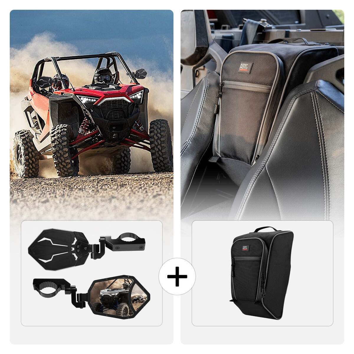 Kemimoto Polaris RZR PRO XP Rear View Side Mirrors & Center Shoulder Bag