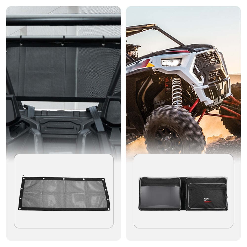 Kemimoto Polaris RZR PRO XP Soft Rear Window Net & Overhead Roof Storage Bag