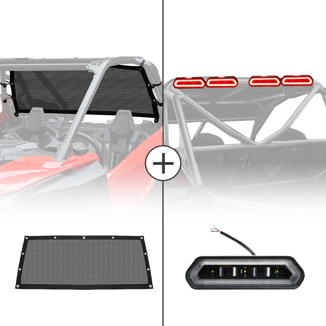 Kemimoto Polaris RZR PRO XP Soft Rear Window Net & Universal Roll Bar Tail Light