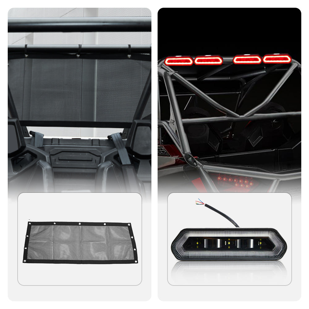 Kemimoto Polaris RZR PRO XP Soft Rear Window Net & Universal Roll Bar Tail Light