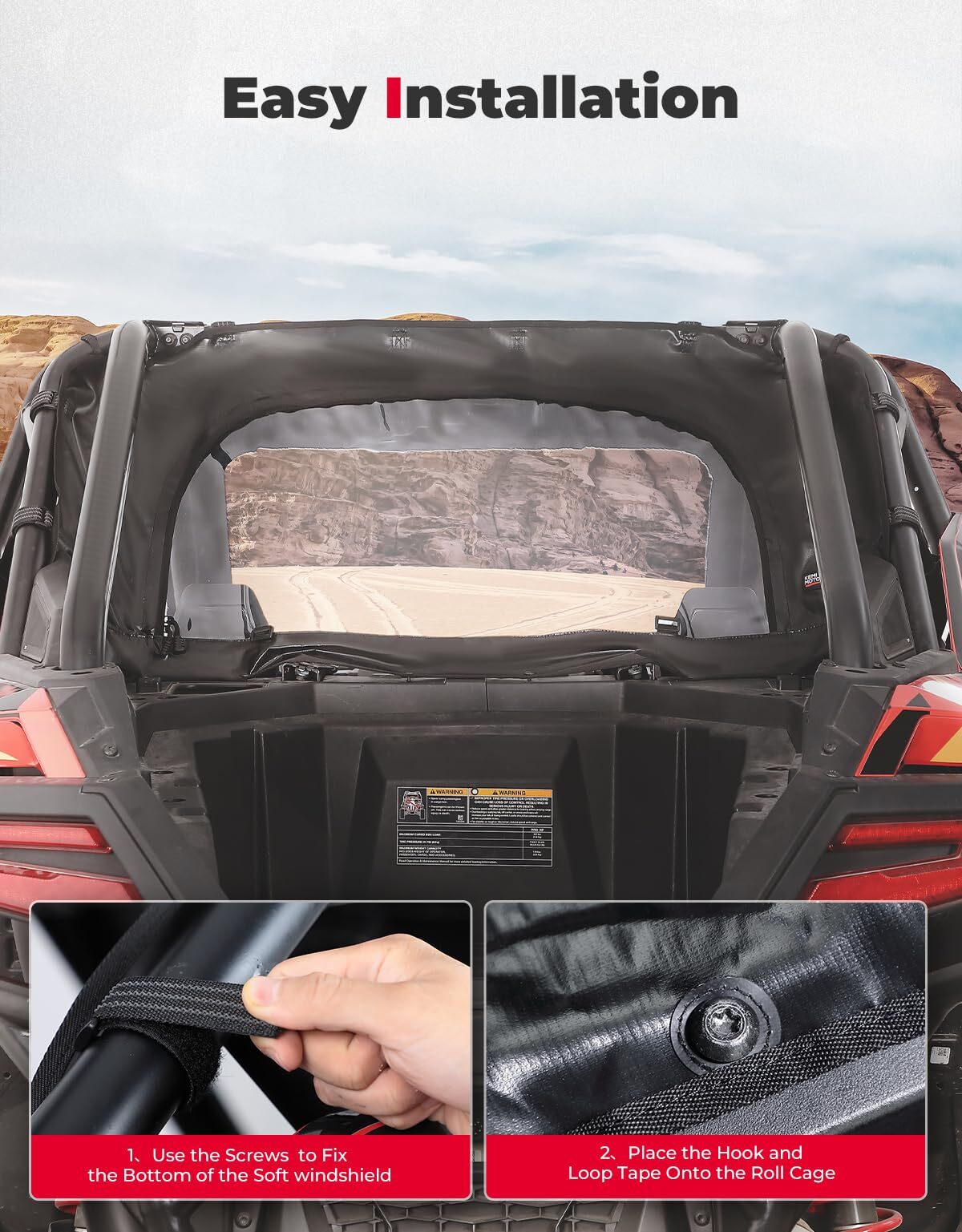 Kemimoto Polaris RZR PRO XP/ Turbo R UTV Soft Rear Windshield