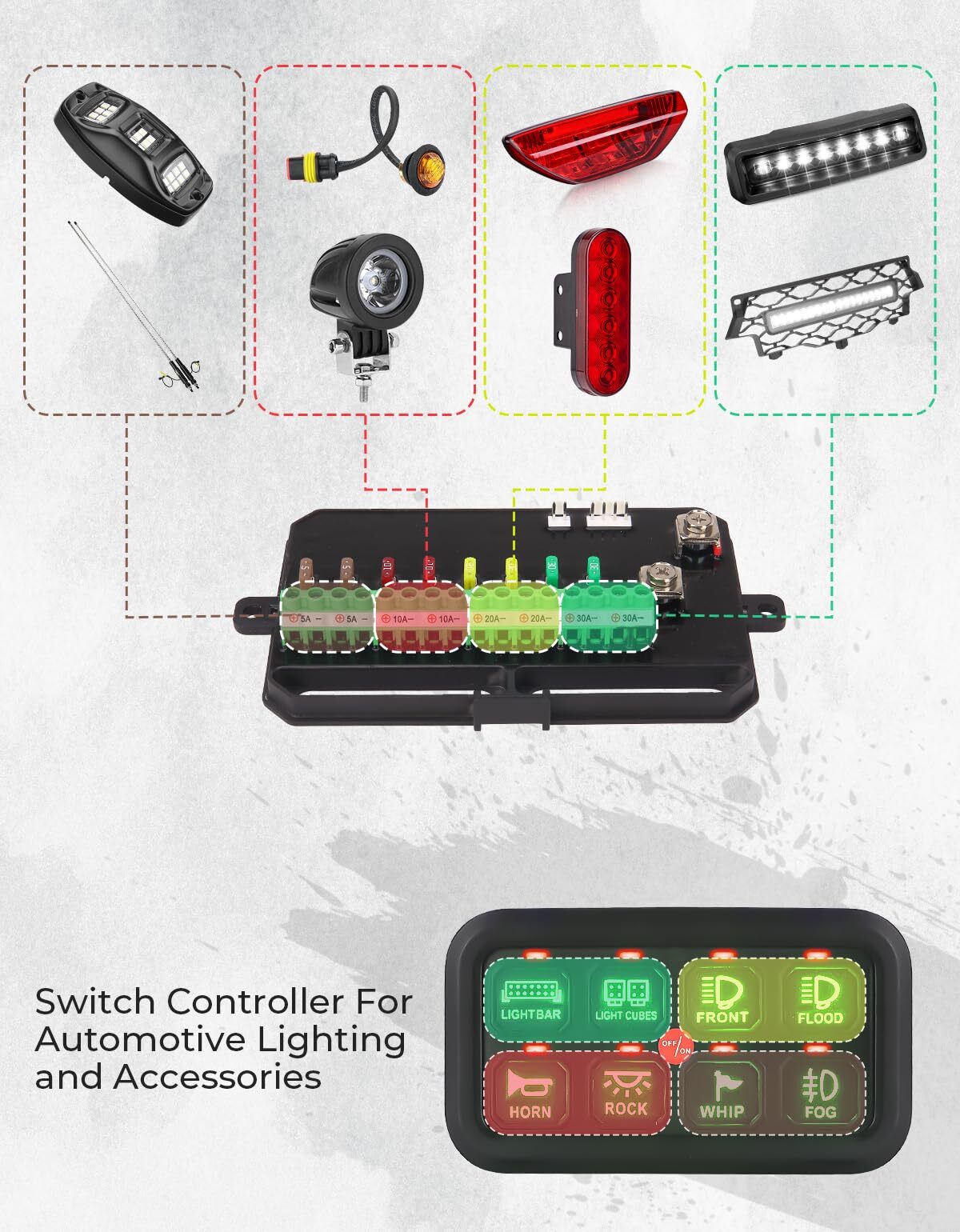 Kemimoto Polaris RZR UTV 12-24V 8 Gang Switch Panel