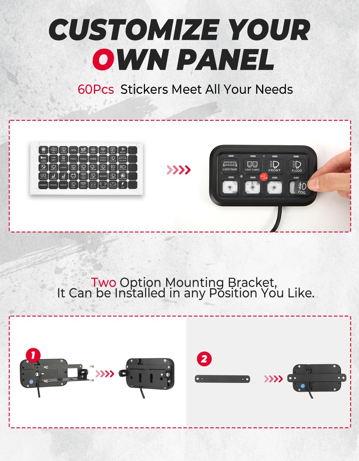 Kemimoto Polaris RZR UTV 12-24V 8 Gang Switch Panel