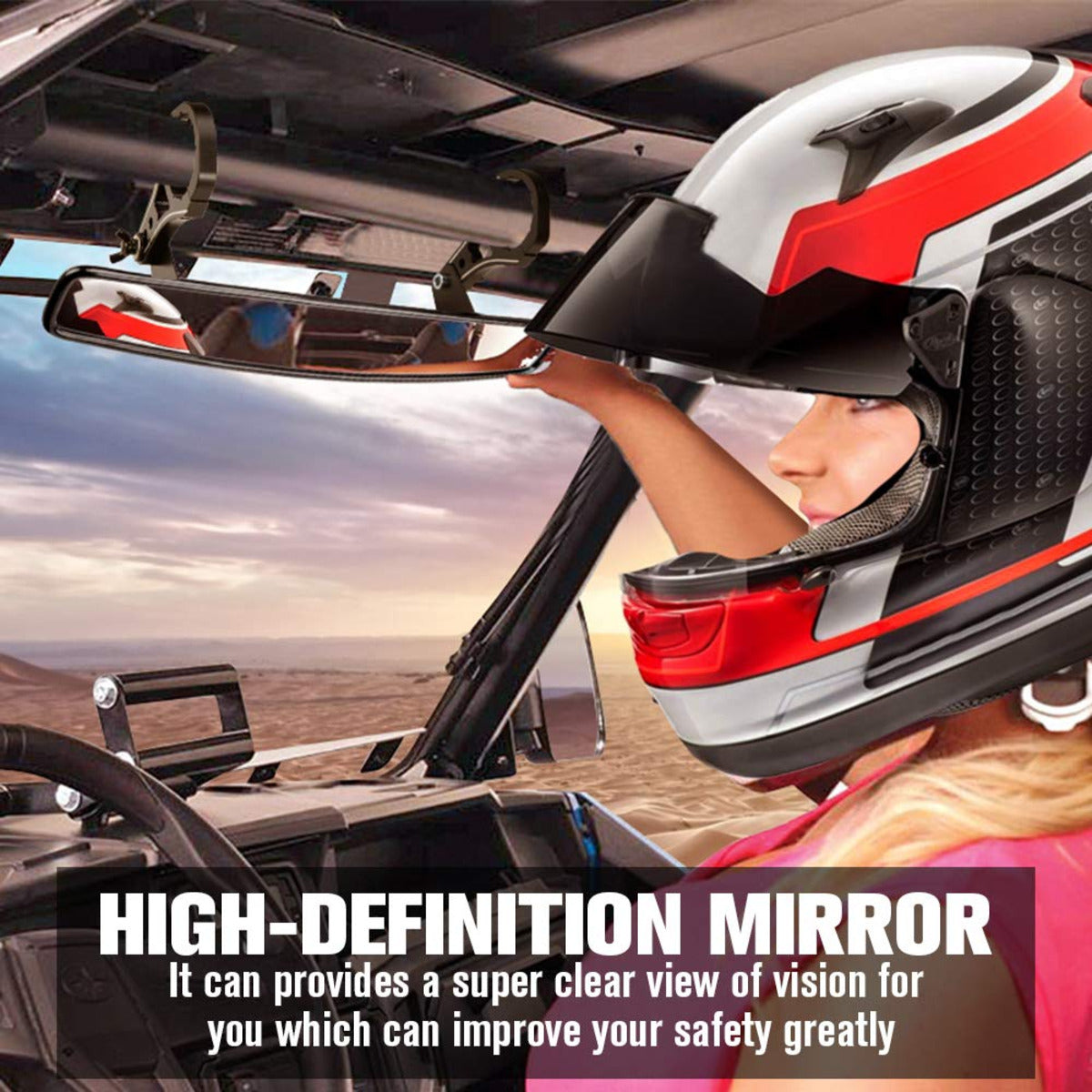 Kemimoto Polaris RZR UTV Mirror w/ ShatterProof Tempered Glass & 1.75" Clamp Fit