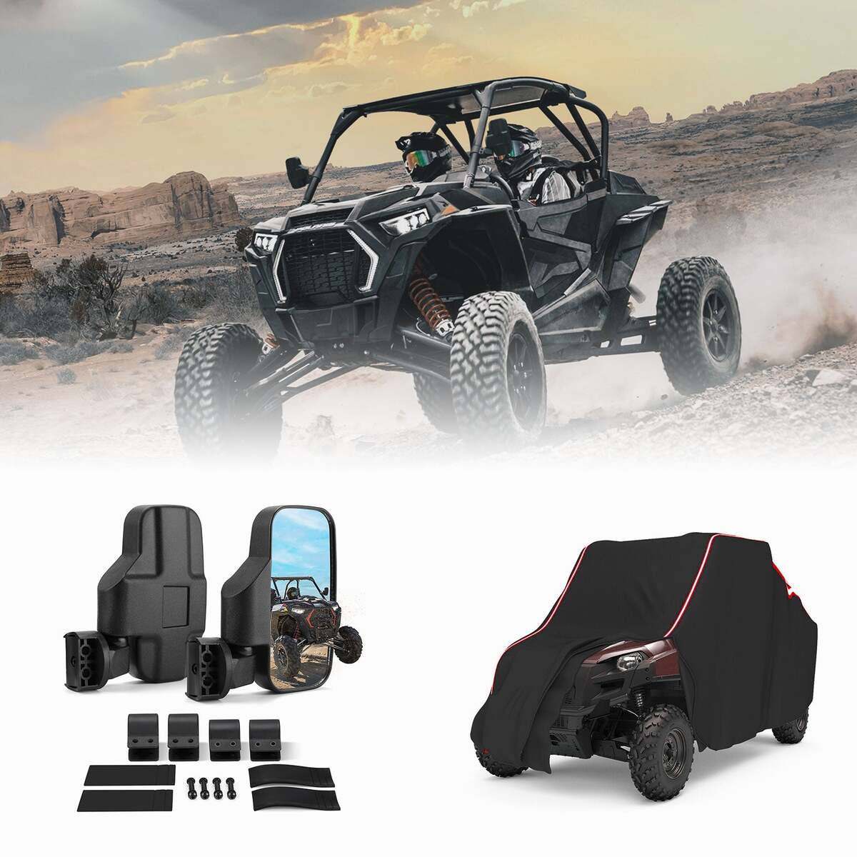 Kemimoto Polaris RZR UTV Side View Mirror and Storage Cover