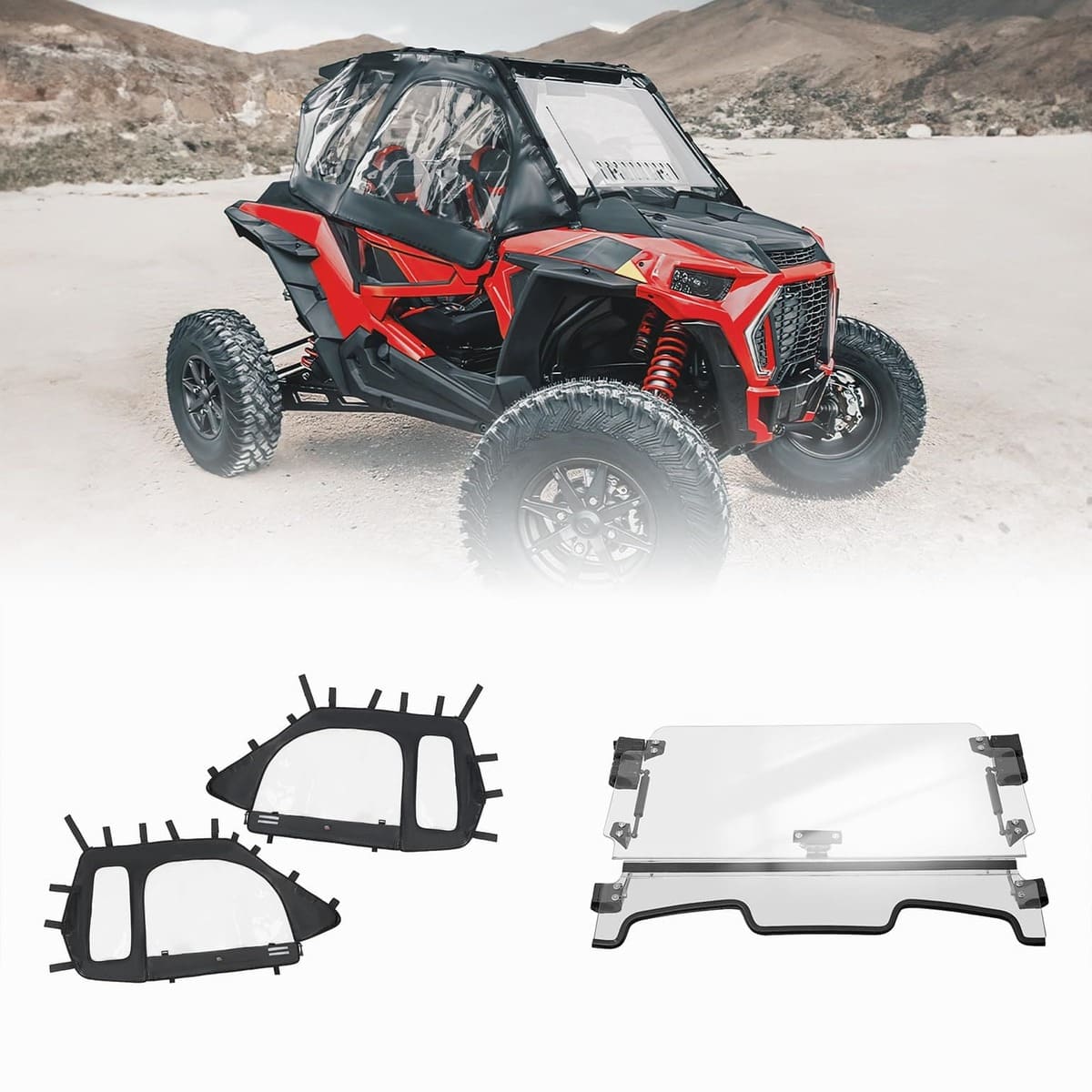 Kemimoto Polaris RZR XP 1000 Cab Enclosures 2 Soft Upper Doors 3-in-1 Flip Windshield