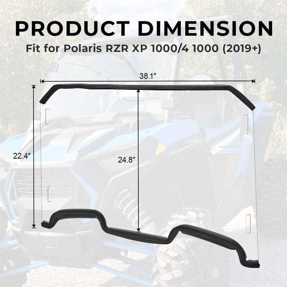Kemimoto Polaris RZR XP 1000 Front Full Windshield with 4 Black Clamps