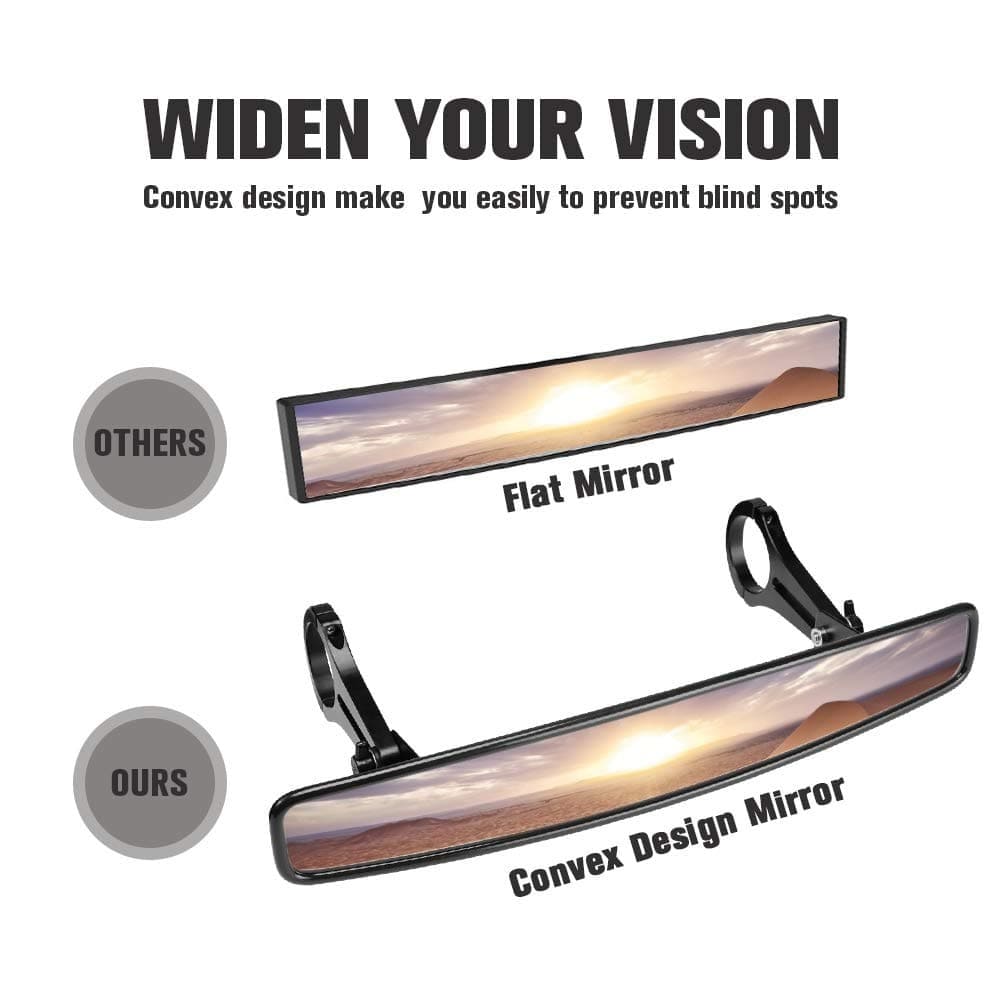 Kemimoto Rear View Mirror with 1.75" Clamps & Convex Design