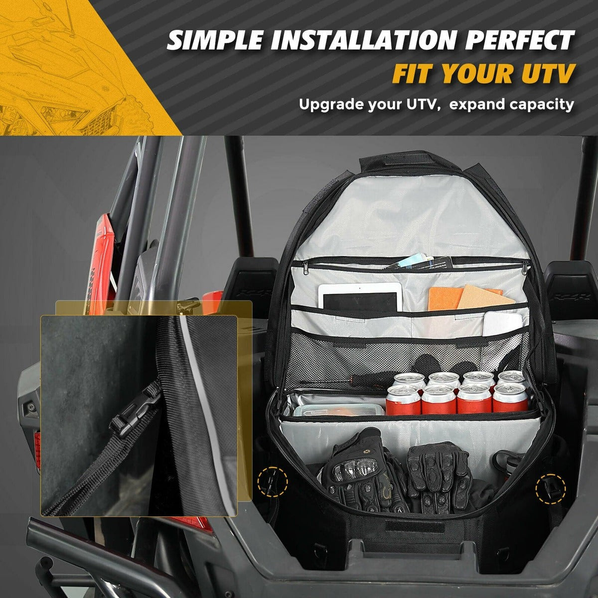 Kemimoto Polaris RZR XP 1000/ Turbo UTV Rear Storage Bag with Fixed Strap