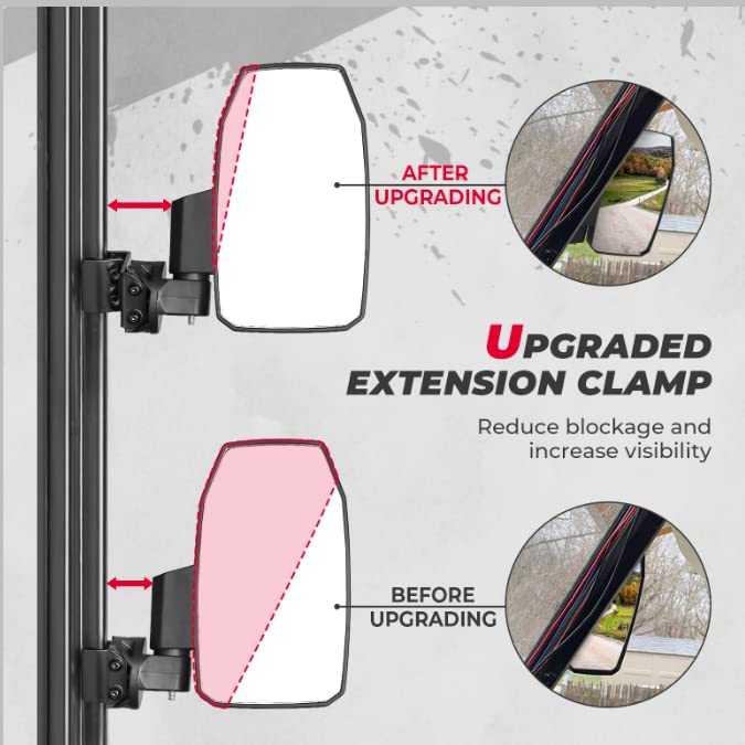 Kemimoto Polaris Ranger XP 1000 Upgraded UTV Wider Pro-Fit Side Mirrors - 1 Pair