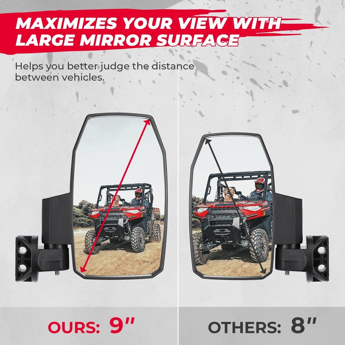 Kemimoto Polaris Ranger XP 1000 Upgraded UTV Wider Pro-Fit Side Mirrors - 1 Pair