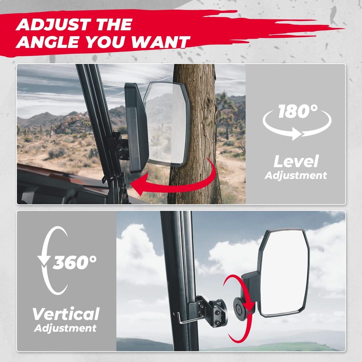 Kemimoto Polaris Ranger XP 1000 Upgraded UTV Wider Pro-Fit Side Mirrors - 1 Pair