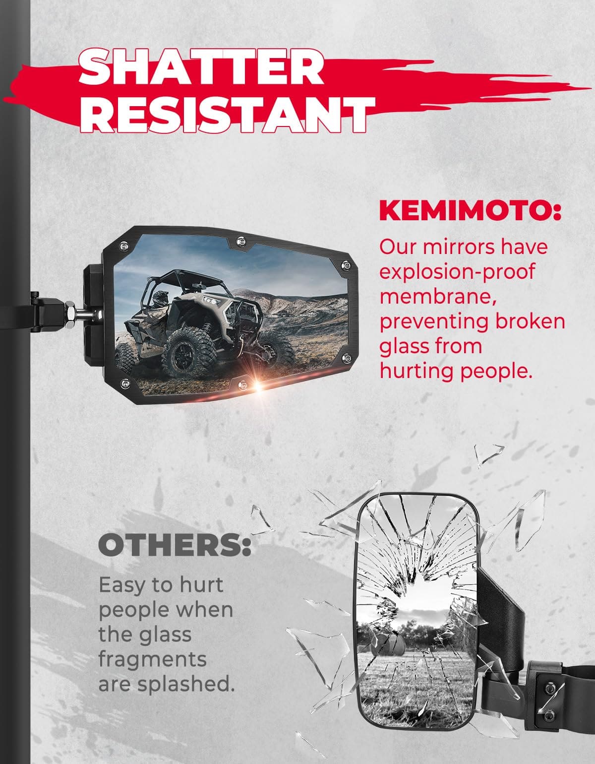 Kemimoto Kawasaki UTV Universal 1.5-1.875" Side Mirrors