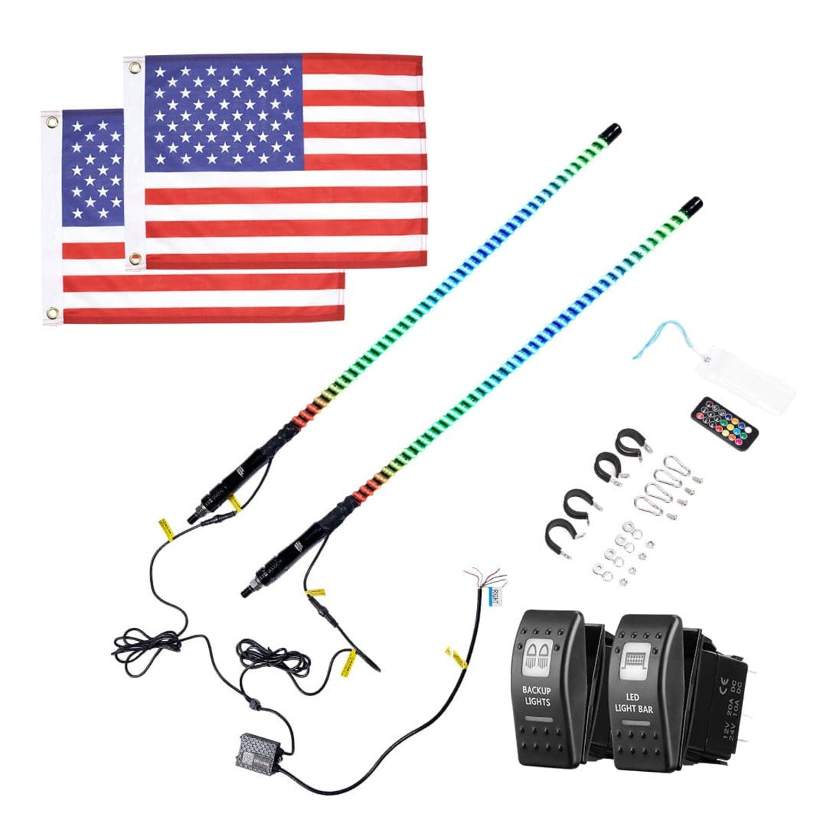 Kemimoto Remote Control for UTV ATV Boats 2PCS 3FT COB Whip Lights w/ App