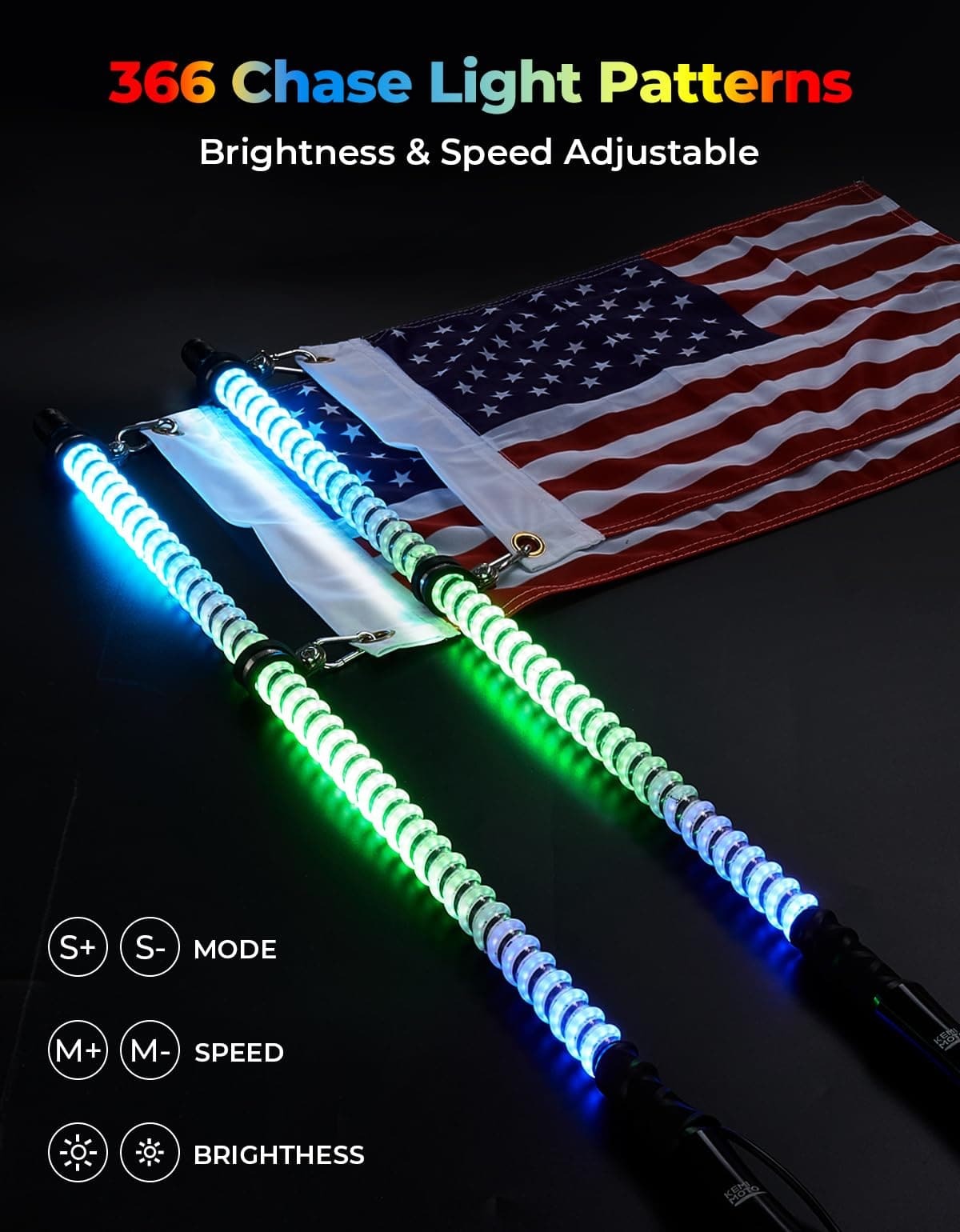 Kemimoto Can-Am Maverick X3 UTV/ATV/Boats 2Pcs 3ft COB Whip Lights w/App & Remote Control