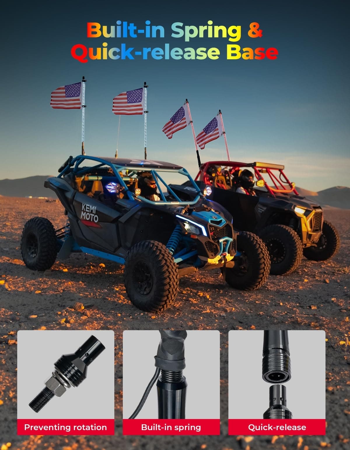 Kemimoto Can-Am Maverick X3 UTV/ATV/Boats 2Pcs 3ft COB Whip Lights w/App & Remote Control
