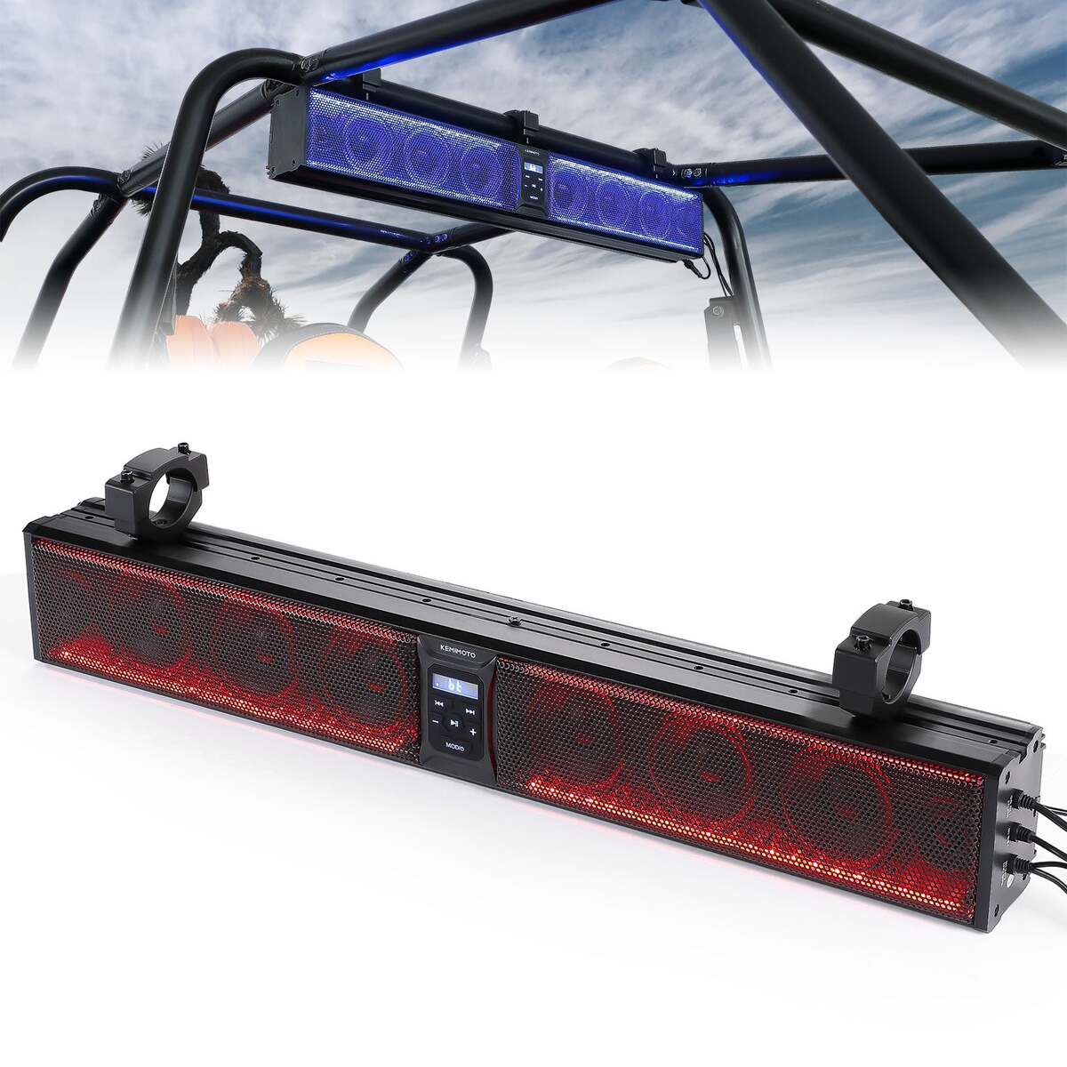 Kemimoto RGB UTV Bluetooth Sound Bar 1.75''-2.25'' Roll Bar 33" 8-Speaker