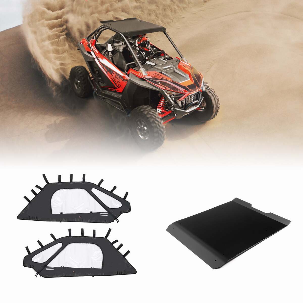 Kemimoto RZR Pro XP Soft Upper Doors with Zippers & Aluminum Hard Roof Top
