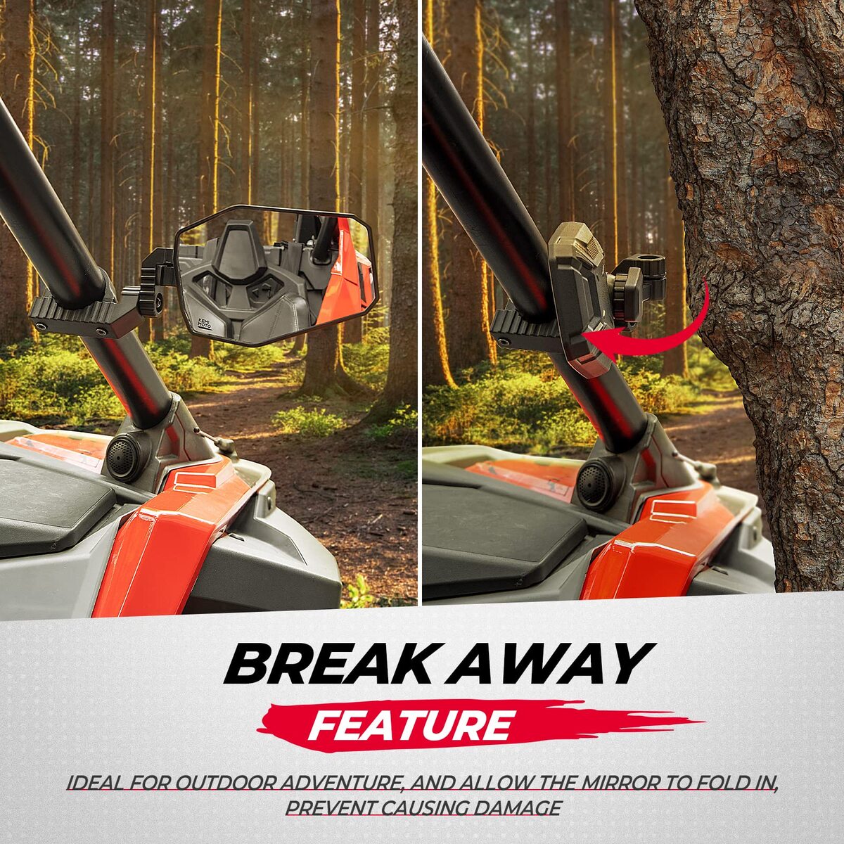 Kemimoto UTV Side Mirrors for 1.65"-2" Roll Bar