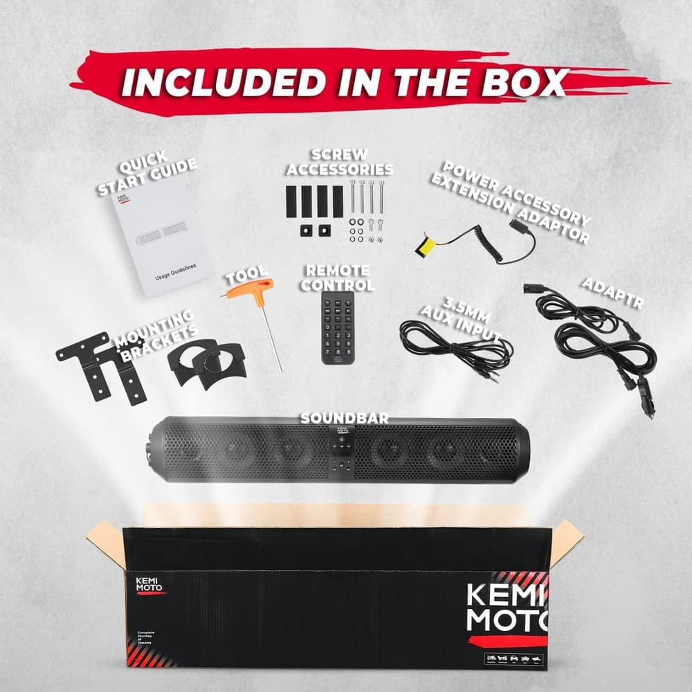 Kemimoto UTV Sound Bar System Bluetooth Speaker 500W 28" Outdoor Soundbar