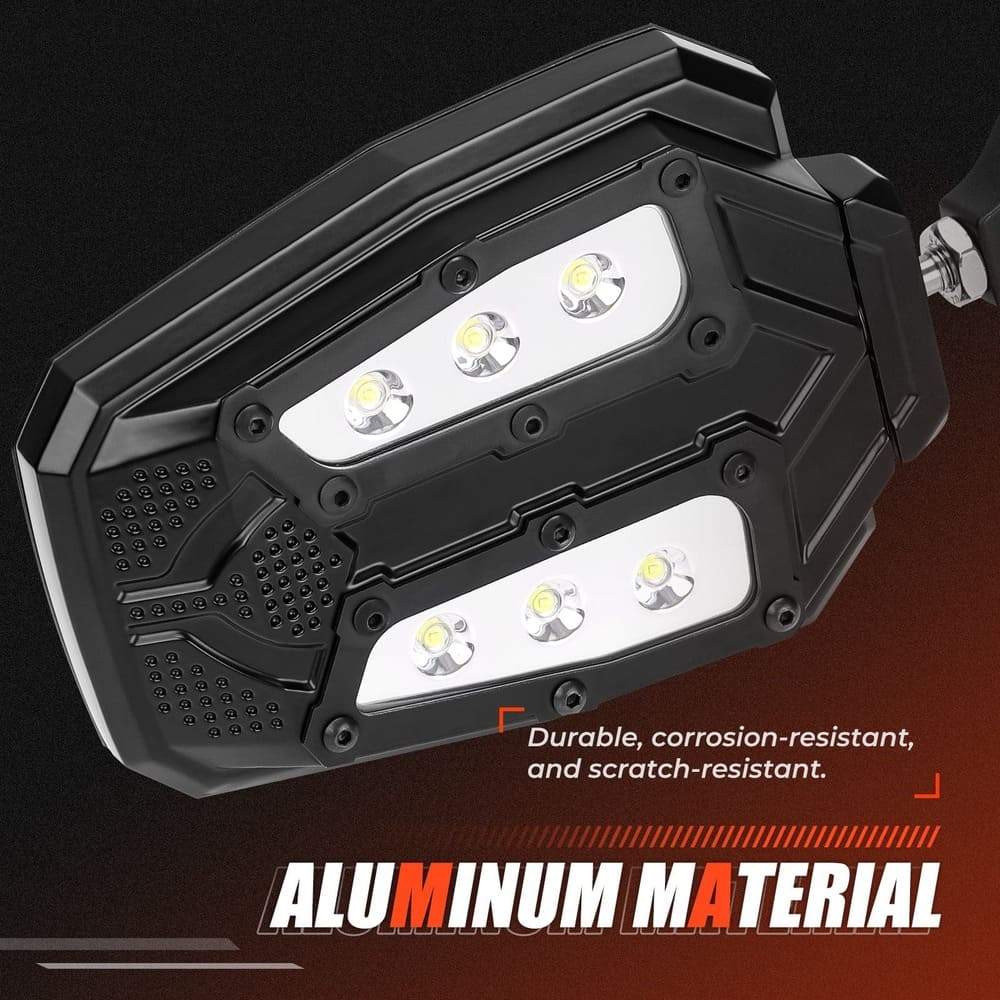 Kemimoto Universal 1.75"/2" Rear View Side Mirrors with LED Rock Light - 1 Pair