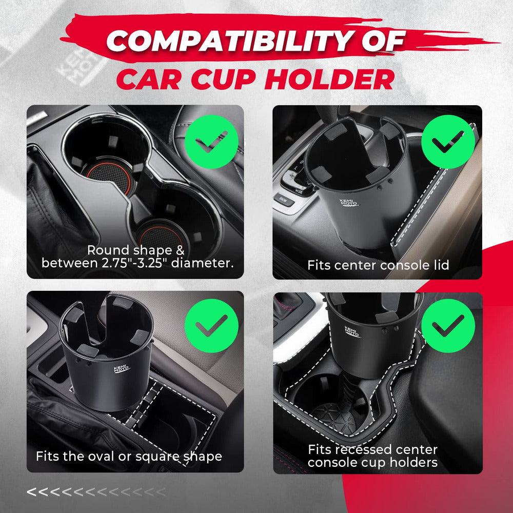 Kemimoto Universal Car Cup Holder Expander with Offset Long Base