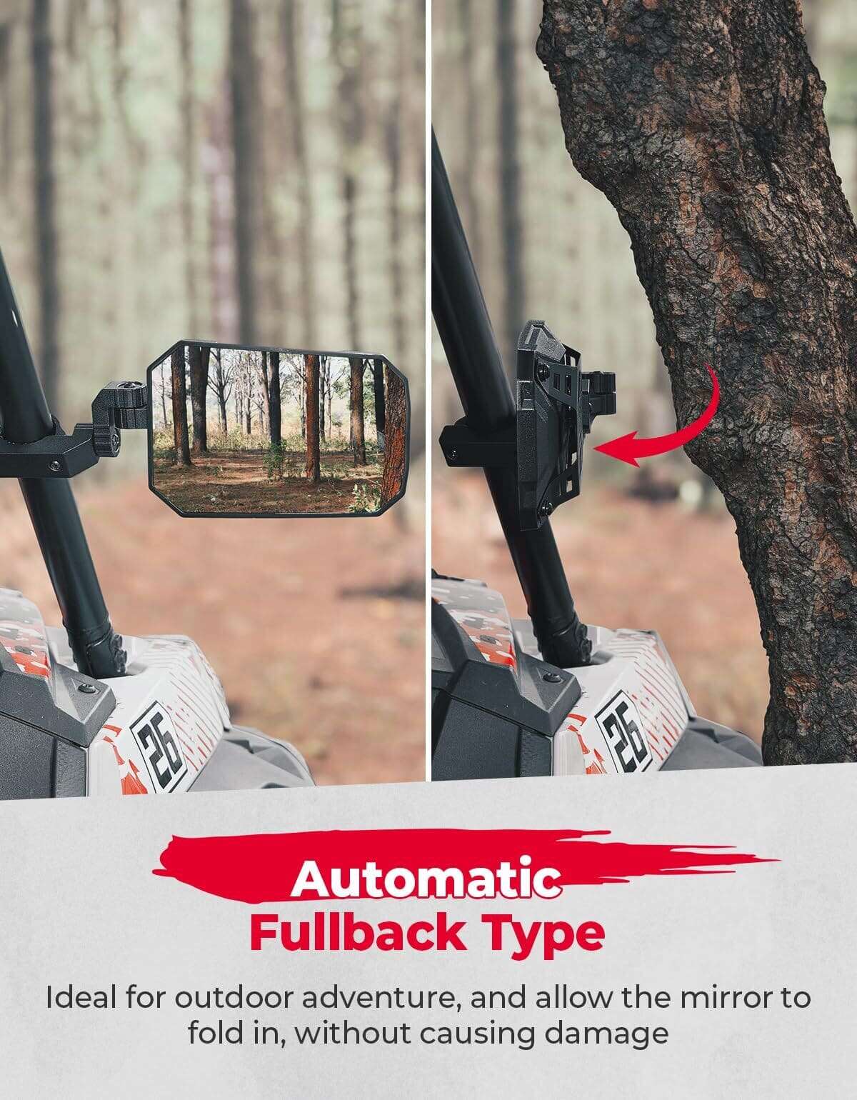Kemimoto UTV Side Mirrors Tool-free Multi-Adjustment Mirrors for 1.65"-2" Roll Bar