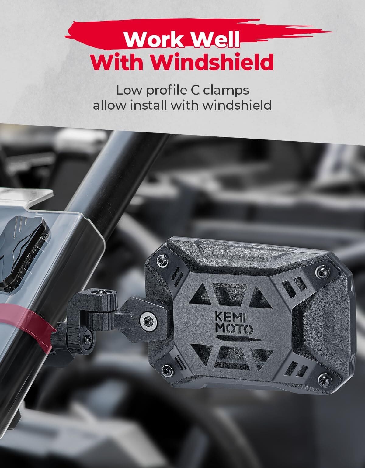 Kemimoto UTV Side Mirrors Tool-free Multi-Adjustment Mirrors for 1.65"-2" Roll Bar