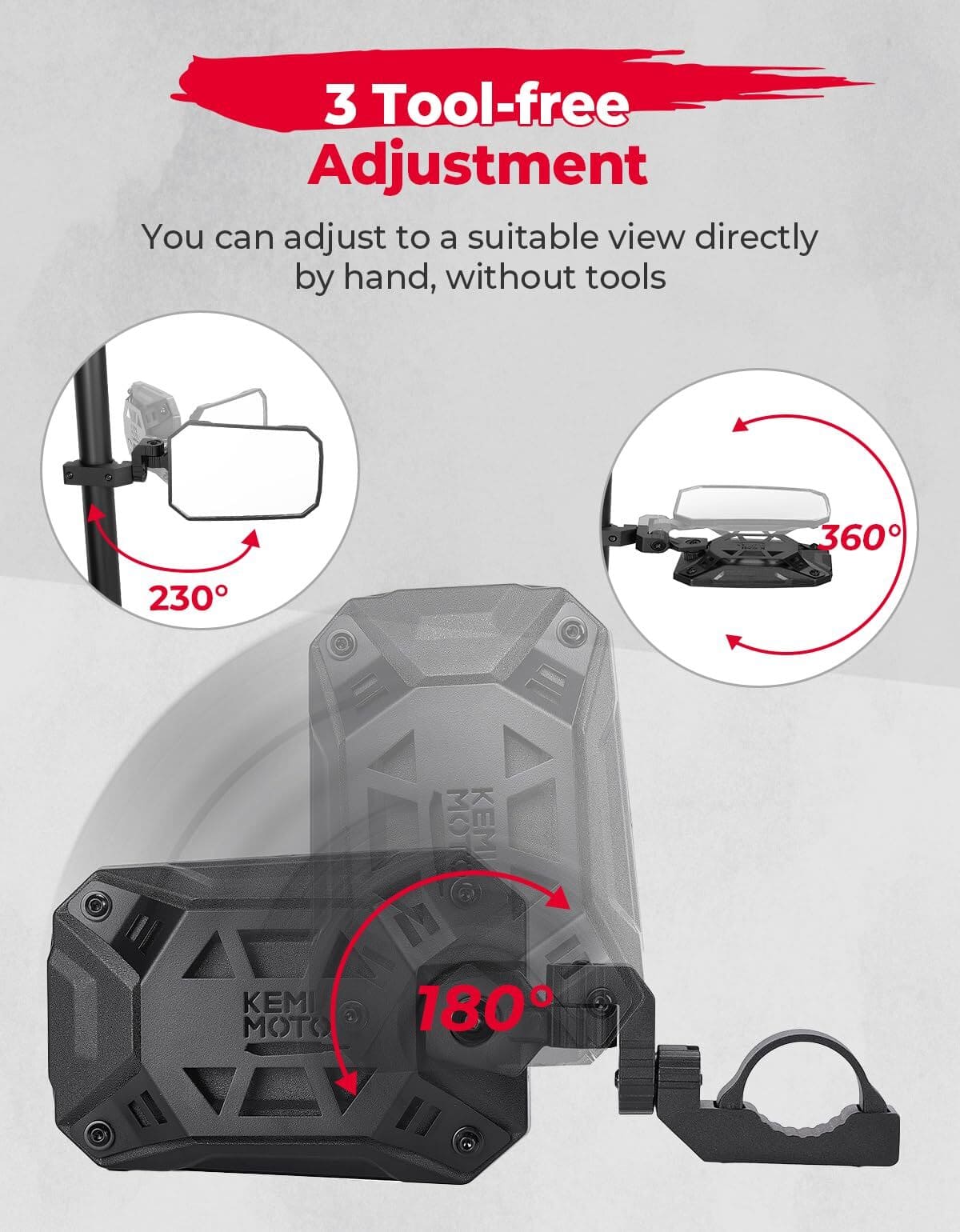 Kemimoto UTV Side Mirrors Tool-free Multi-Adjustment Mirrors for 1.65"-2" Roll Bar
