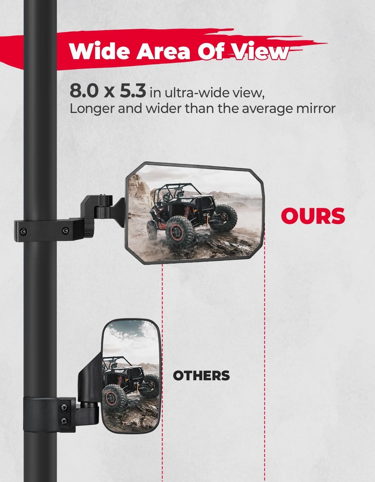 Kemimoto UTV Side Mirrors Tool-free Multi-Adjustment Mirrors for 1.65"-2" Roll Bar