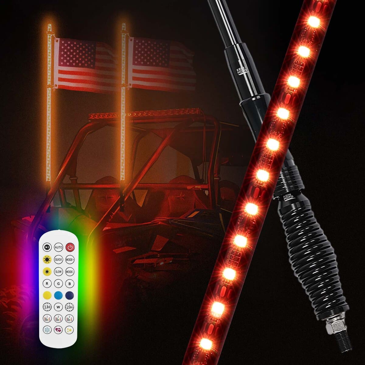 Kemimoto UTV 2Pcs 3ft/4ft Whip Lights with Spring Base