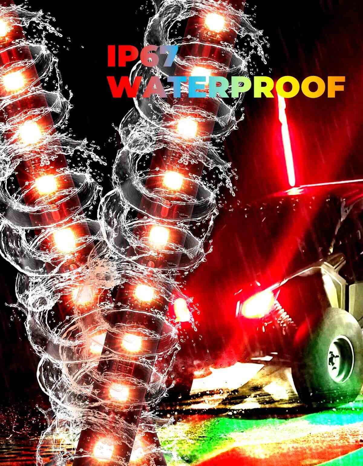 Kemimoto UTV 2Pcs 3ft/4ft Whip Lights with Spring Base