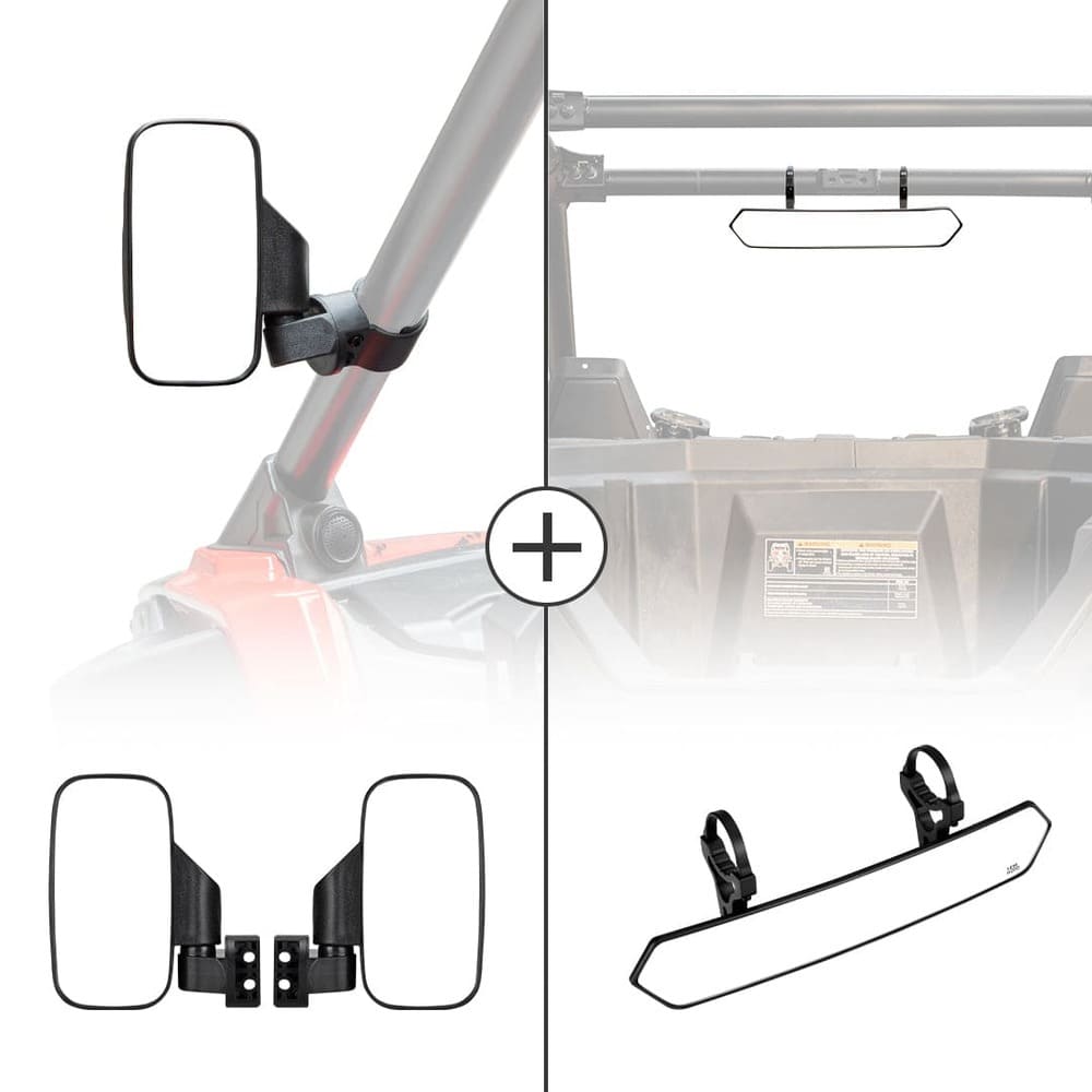 Kemimoto UTV Adjustable Rear View Mirror & Side Mirrors for 1.75"-2" Round Tube