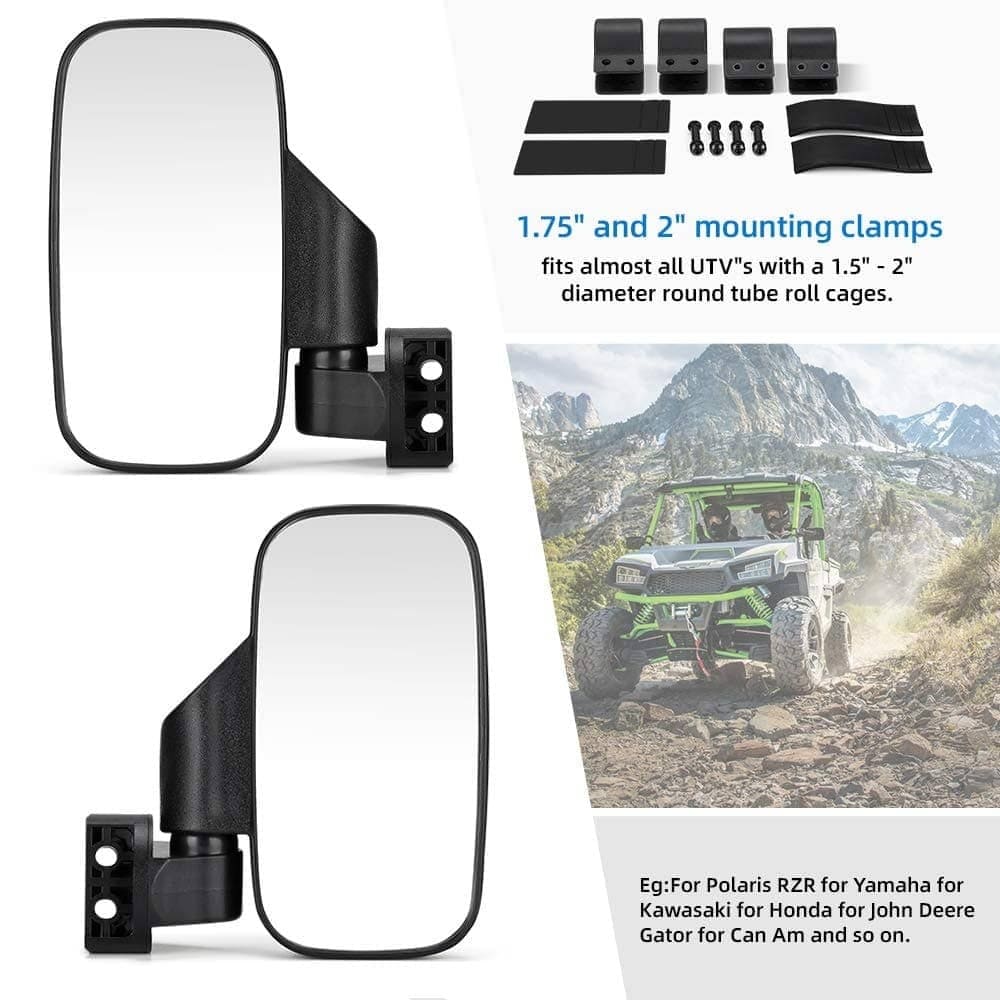 Kemimoto UTV Adjustable Rear View Mirror & Side Mirrors for 1.75"-2" Round Tube