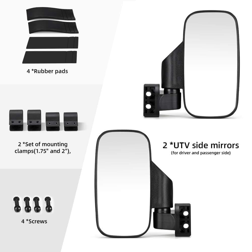 Kemimoto UTV Adjustable Rear View Mirror & Side Mirrors for 1.75"-2" Round Tube