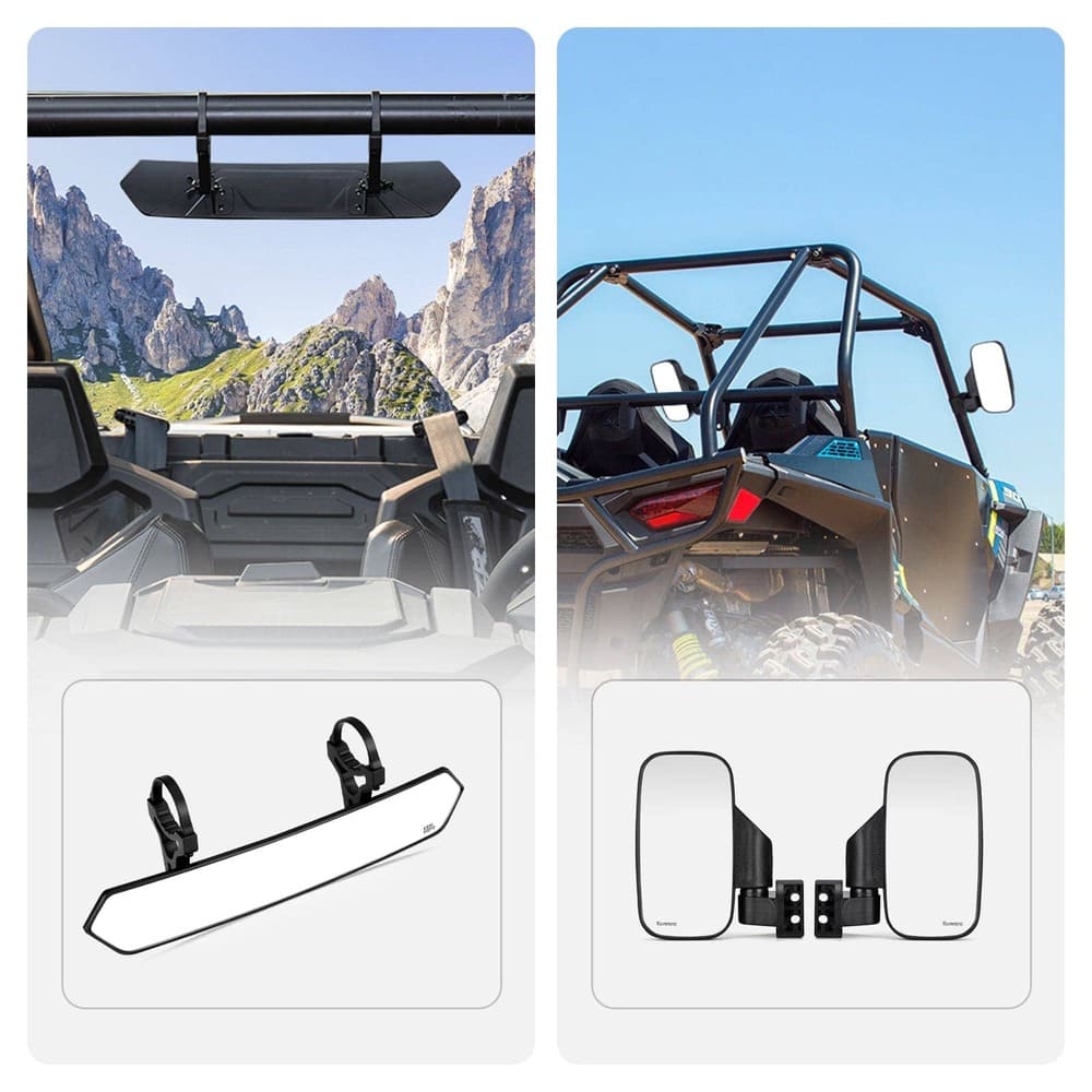 Kemimoto UTV Adjustable Rear View Mirror & Side Mirrors for 1.75"-2" Round Tube