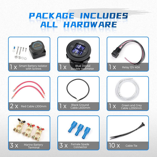 Kemimoto UTV/ATV 12V 140AMP Dual Battery Isolator Kit