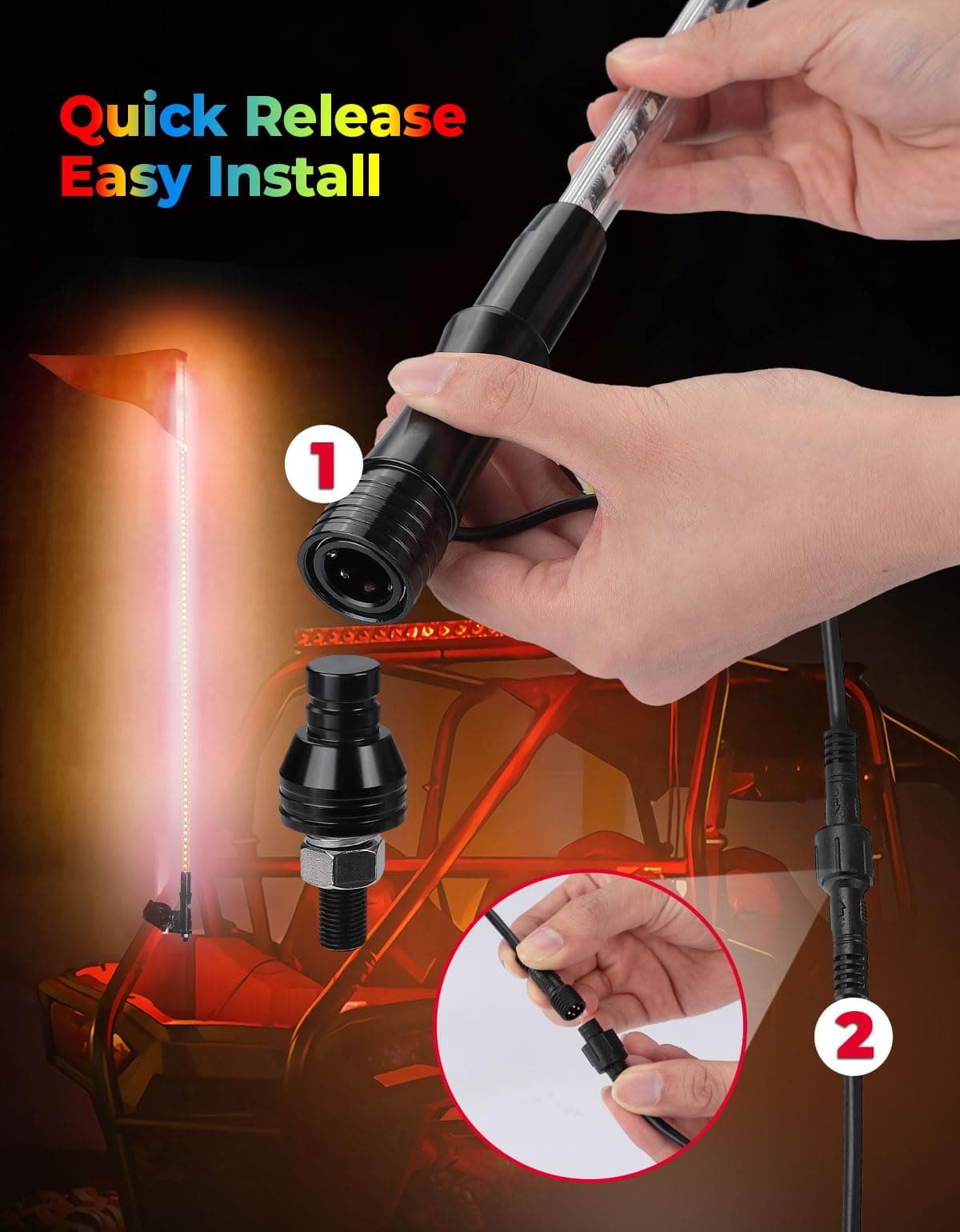 Kemimoto UTV/ATV/Boat 5FT 2PCS Bendable Whip Lights RF Wireless Remote