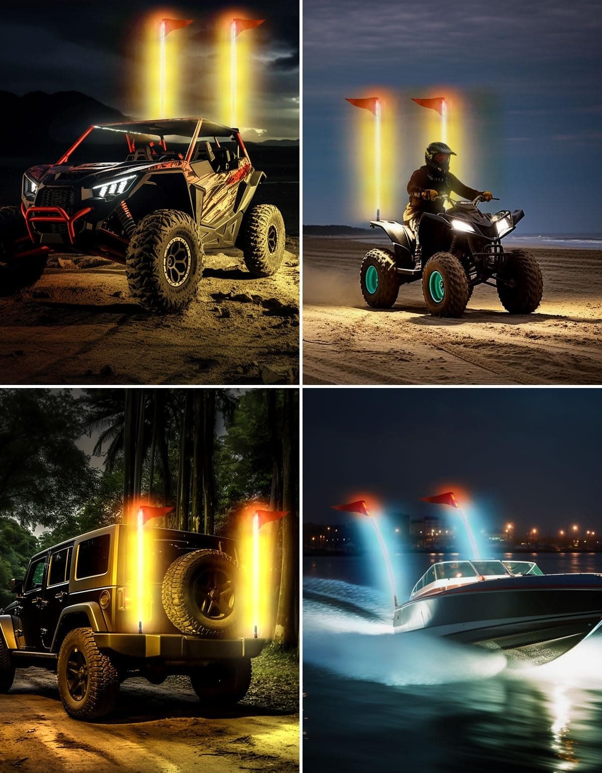 Kemimoto UTV/ATV/Boat 5FT 2PCS Bendable Whip Lights RF Wireless Remote