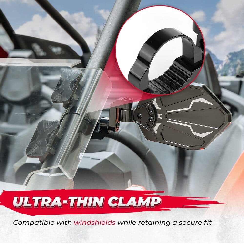 Kemimoto UTV CNC Aluminum Side Mirrors 1.6"/2" Roll Bar
