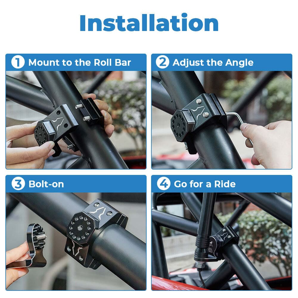 Kemimoto UTV Flag Mount Whip Light Mount 1.75"/2" Roll Bar
