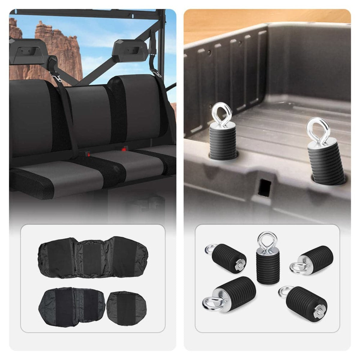 Kemimoto UTV Polaris Ranger XP 1000 Waterproof Seat Cover & 2” Tie Down Anchors