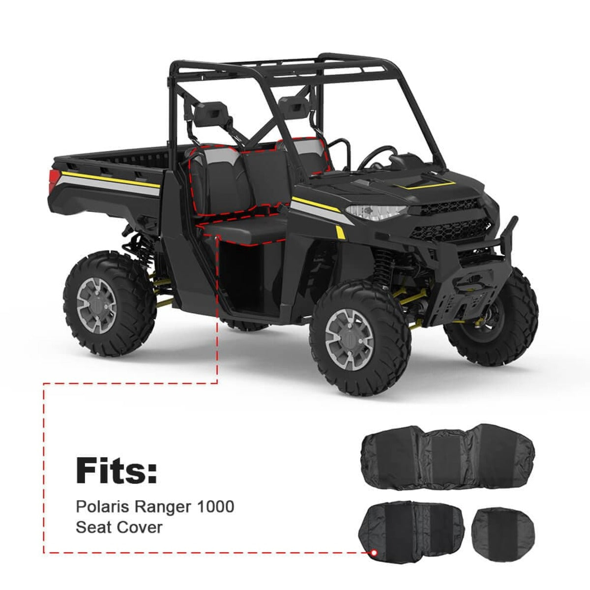 Kemimoto UTV Polaris Ranger XP 1000 Waterproof Seat Cover & 2” Tie Down Anchors